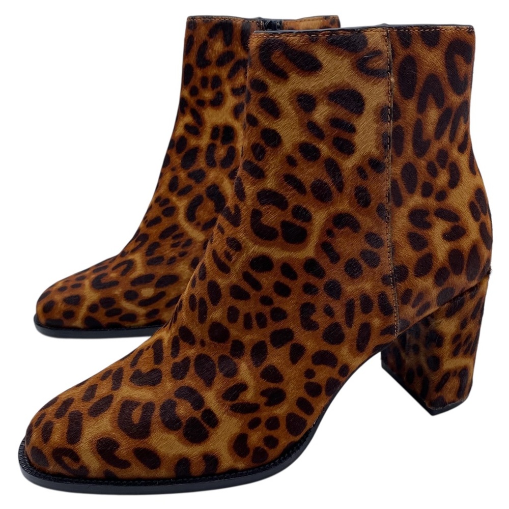 Steve Madden Womens Shoes Jozie Boots Sz 7.5 Leather Fur Heeled Leopard Chic - Picture 1 of 11
